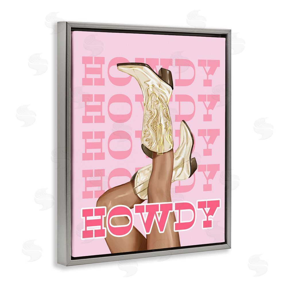 Ziwei Li Howdy Cowgirl Boots Gray Floating Frame Canvas Wall Art Print