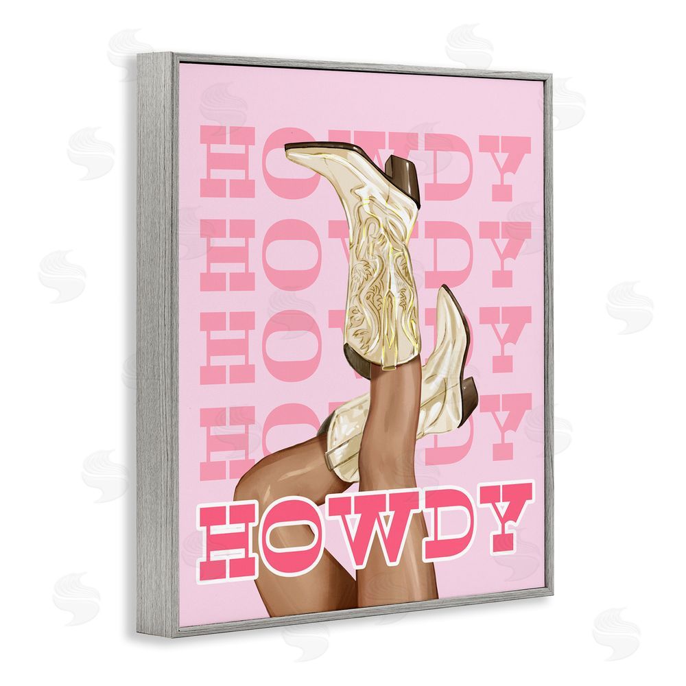 Ziwei Li Howdy Cowgirl Boots Gray Framed Giclee Wall Art Print
