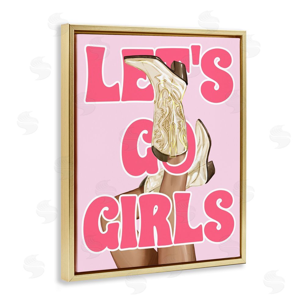 Ziwei Li Let's Go Girls Cowgirl Gold Floating Frame Canvas Wall Art Print