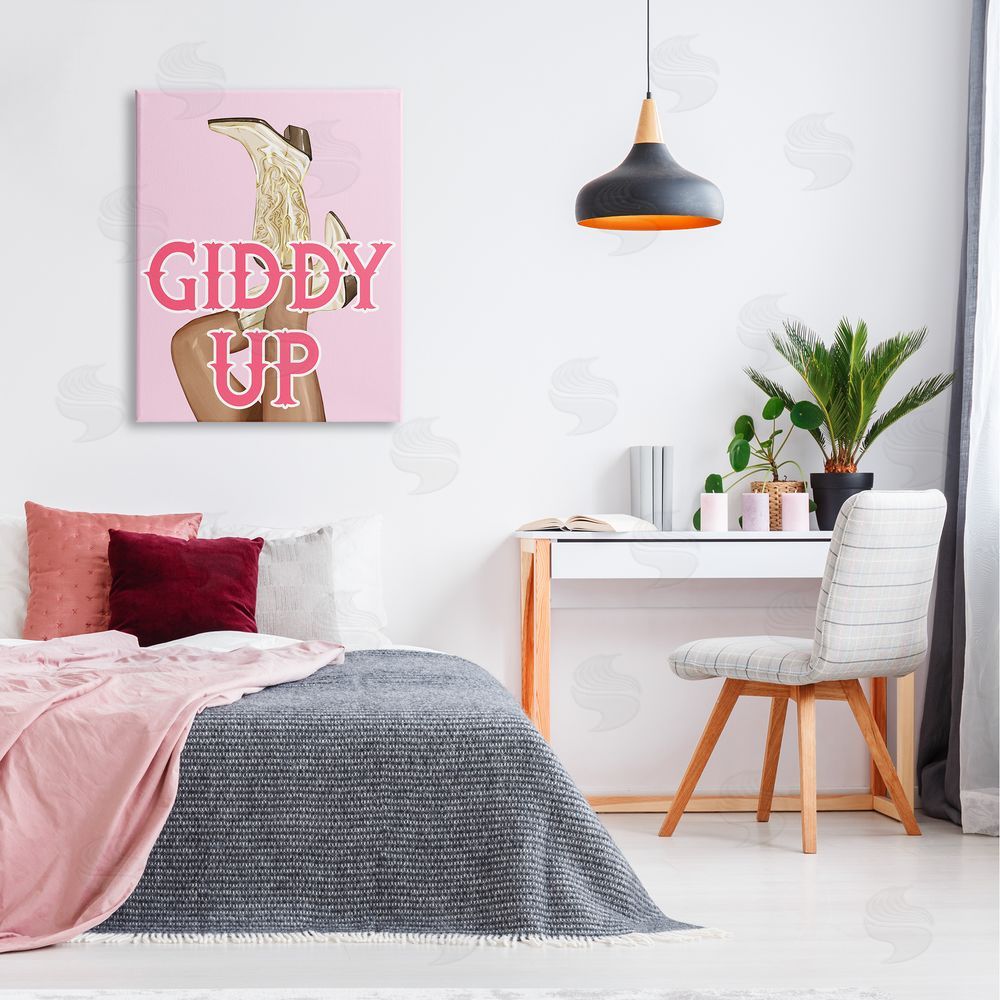 Ziwei Li Giddy Up Cowgirl Phrase Canvas Wall Art Print in Room