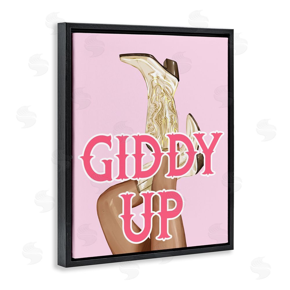 Ziwei Li Giddy Up Cowgirl Phrase Black Floating Frame Canvas Wall Art Print