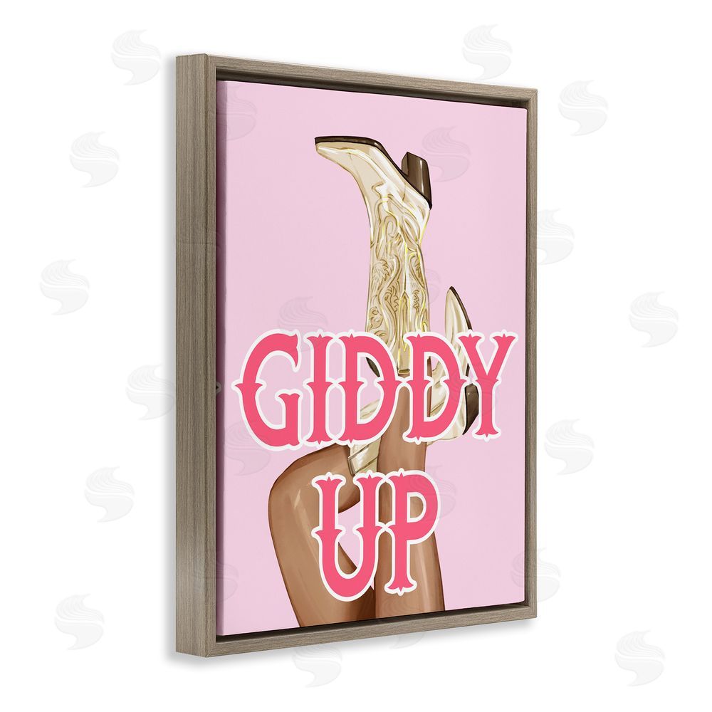 Ziwei Li Giddy Up Cowgirl Phrase Brown Floating Frame Canvas Wall Art Print