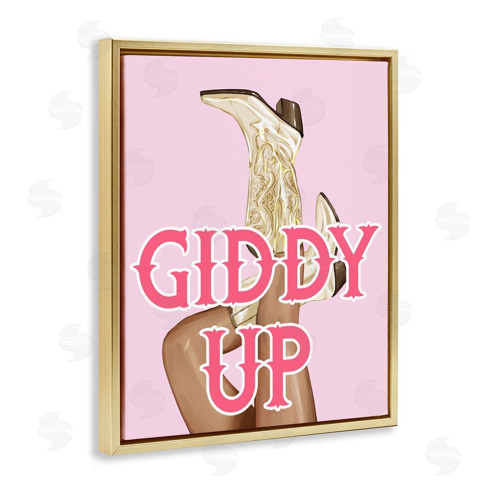 Ziwei Li Giddy Up Cowgirl Phrase Gold Floating Frame Canvas Wall Art Print