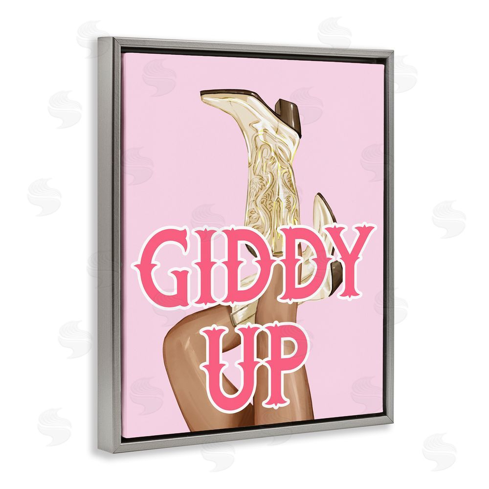 Ziwei Li Giddy Up Cowgirl Phrase Gray Floating Frame Canvas Wall Art Print