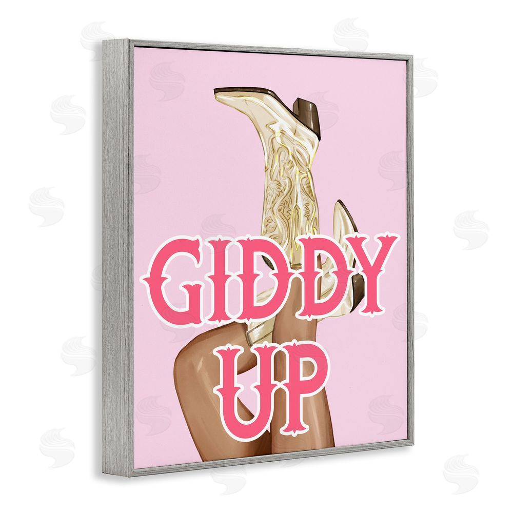 Ziwei Li Giddy Up Cowgirl Phrase Gray Framed Giclee Wall Art Print