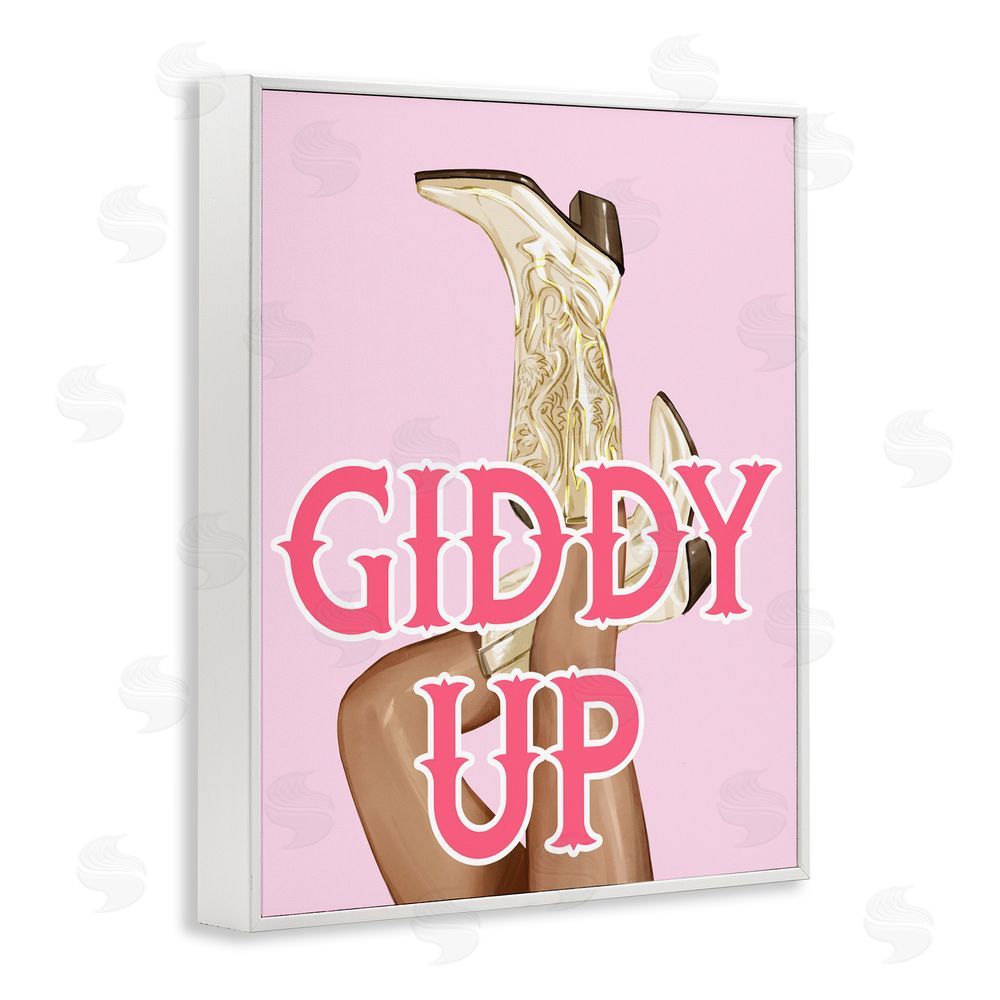 Ziwei Li Giddy Up Cowgirl Phrase White Framed Giclee Wall Art Print