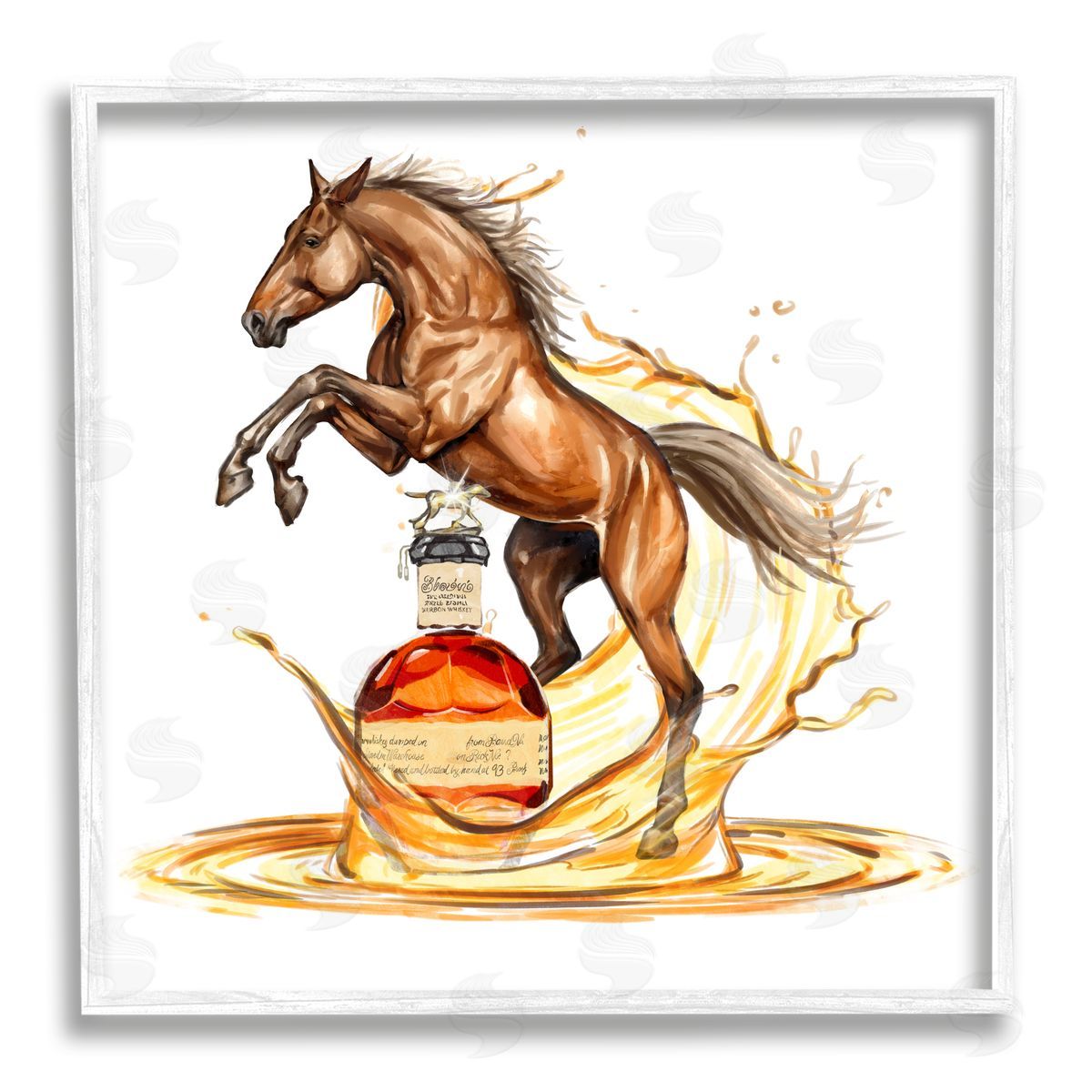 Ziwei Li Horse & Whiskey Bottle White Framed Giclee Wall Artside_