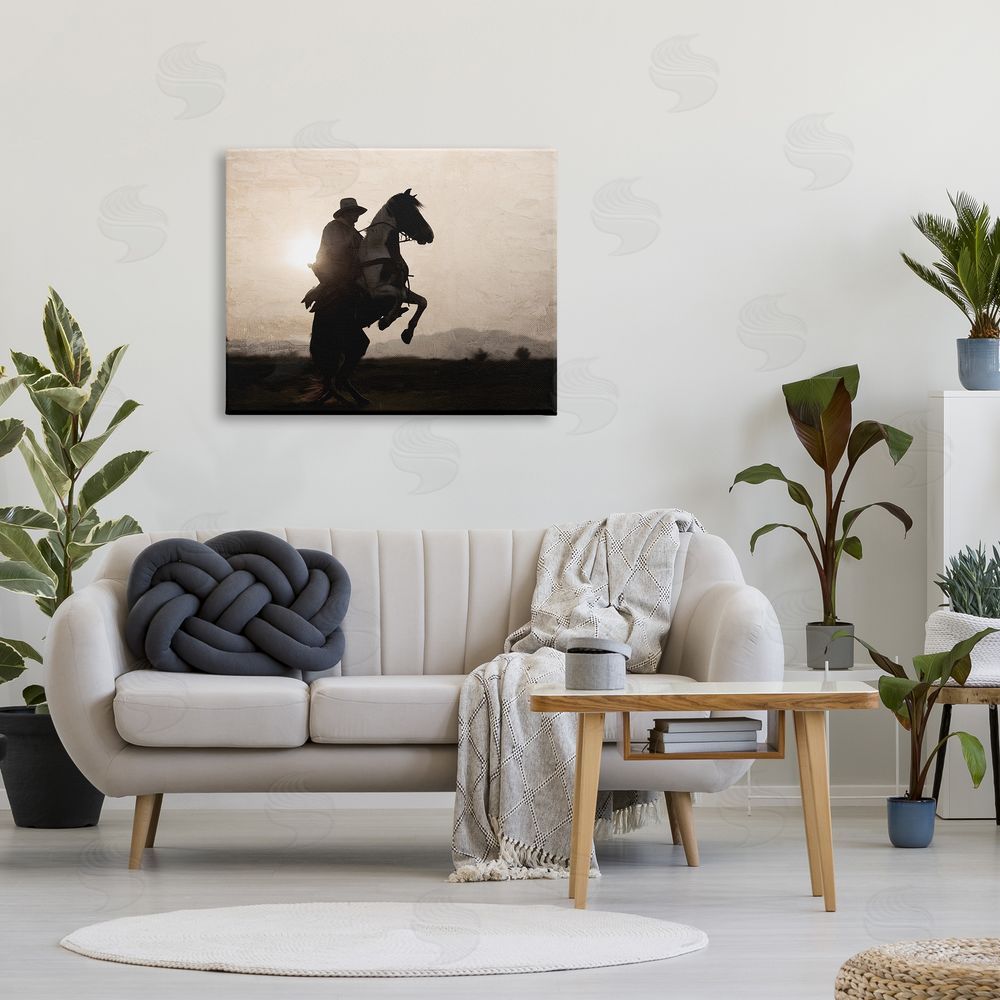 Kim Allen Cowboy & Rearing Horse Canvas Wall Art Print in Room