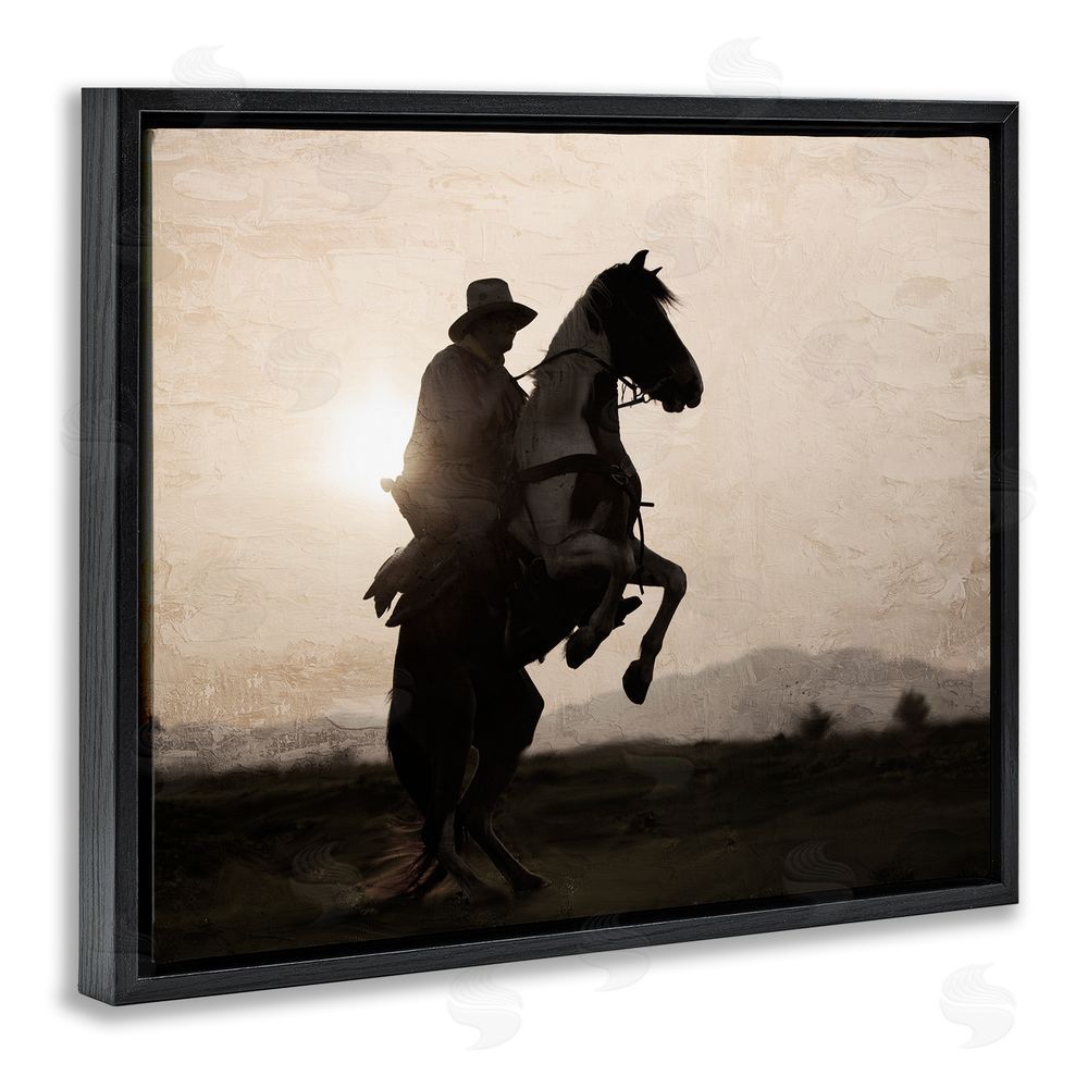 Kim Allen Cowboy & Rearing Horse Black Floating Frame Canvas Wall Art Print
