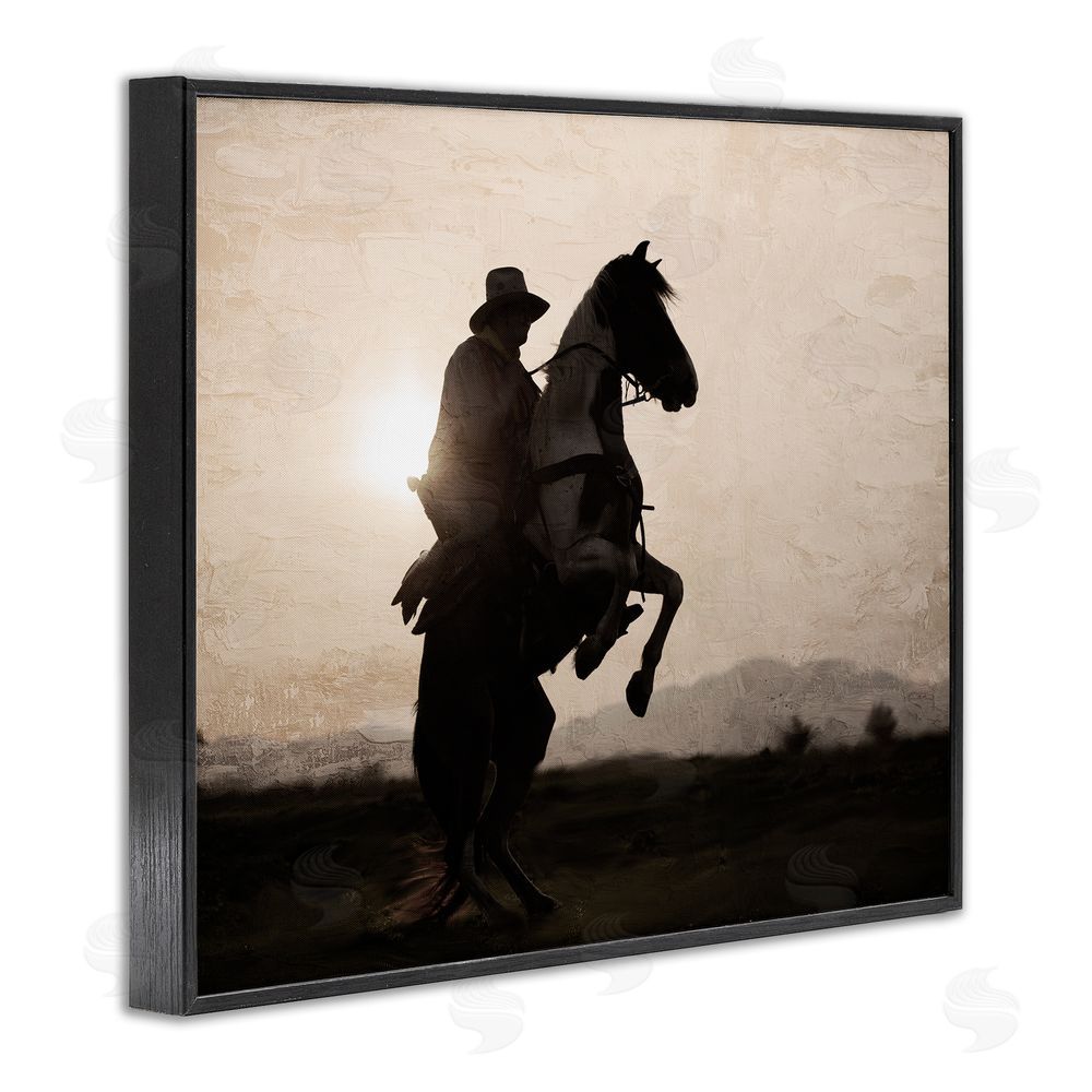Kim Allen Cowboy & Rearing Horse Black Framed Giclee Wall Art Print