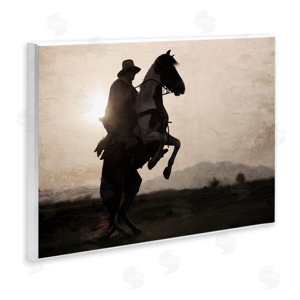 Kim Allen Cowboy & Rearing Horse Wooden Wall Plaque Art Print