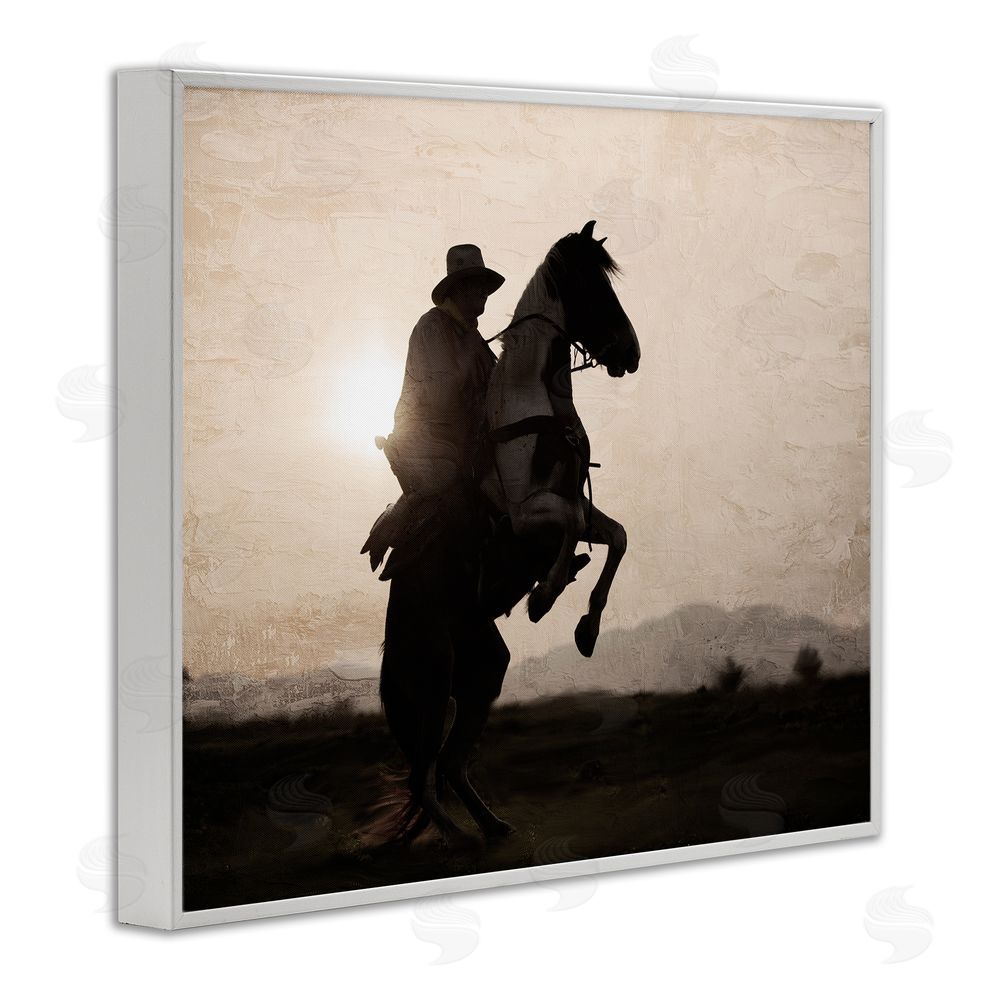 Kim Allen Cowboy & Rearing Horse White Framed Giclee Wall Art Print
