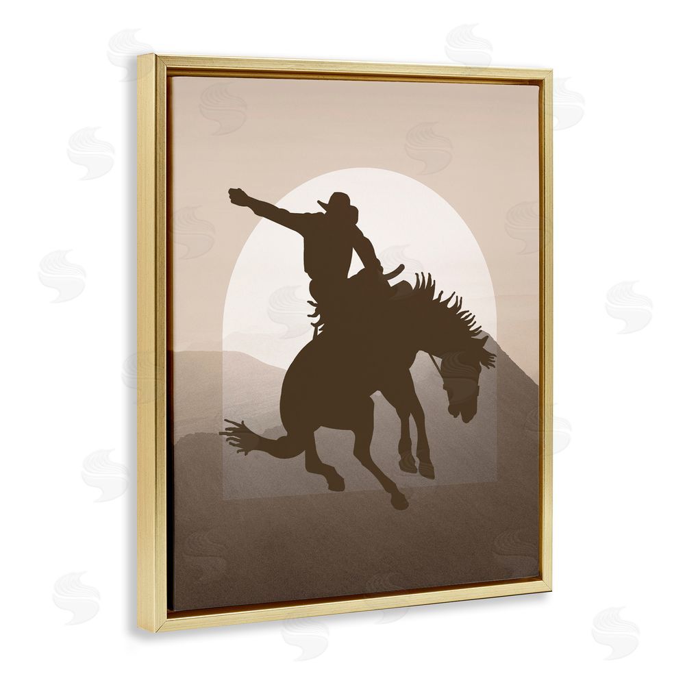 Karen Smith Modern Cowboy Silhouette Gold Floating Frame Canvas Wall Art Print
