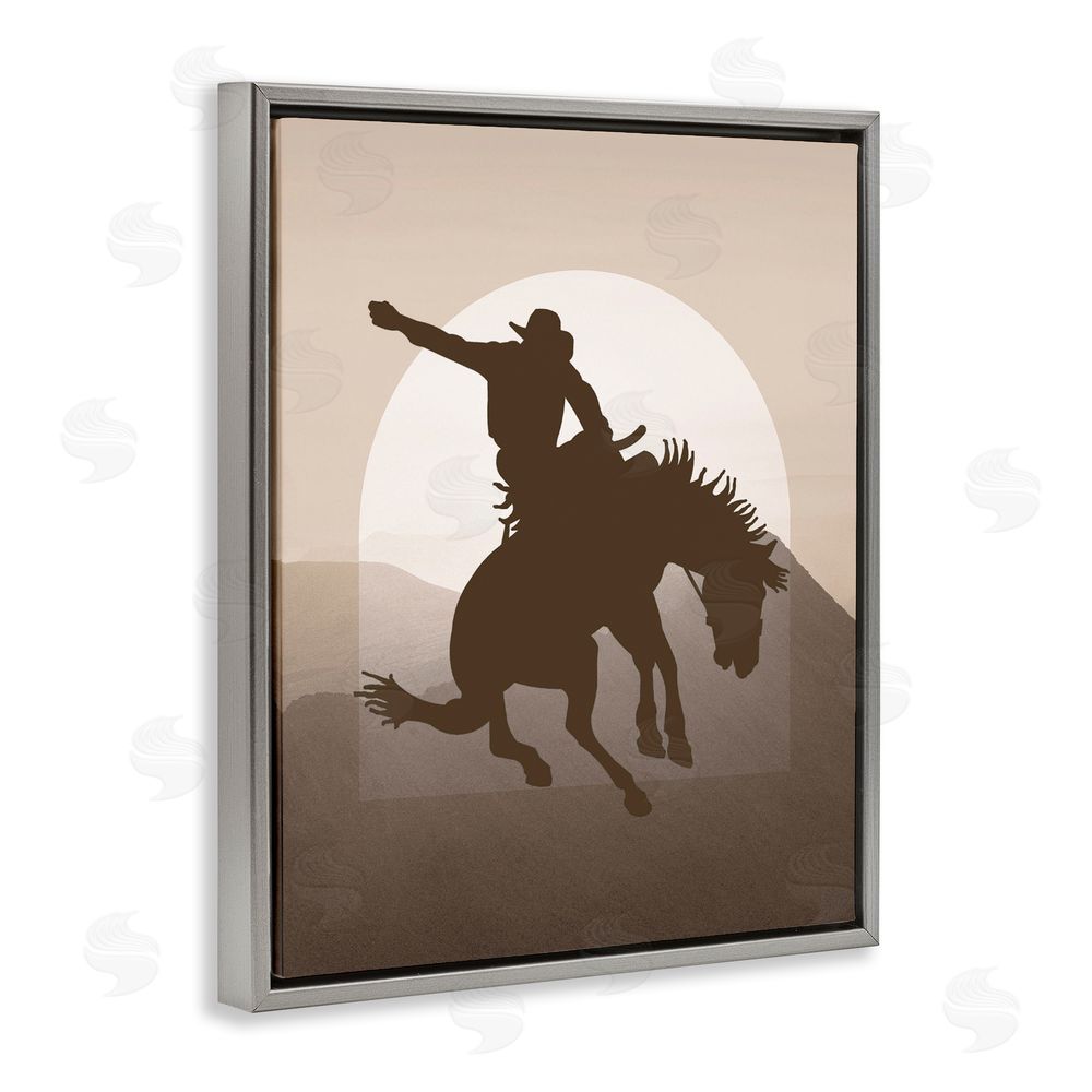 Karen Smith Modern Cowboy Silhouette Gray Floating Frame Canvas Wall Art Print