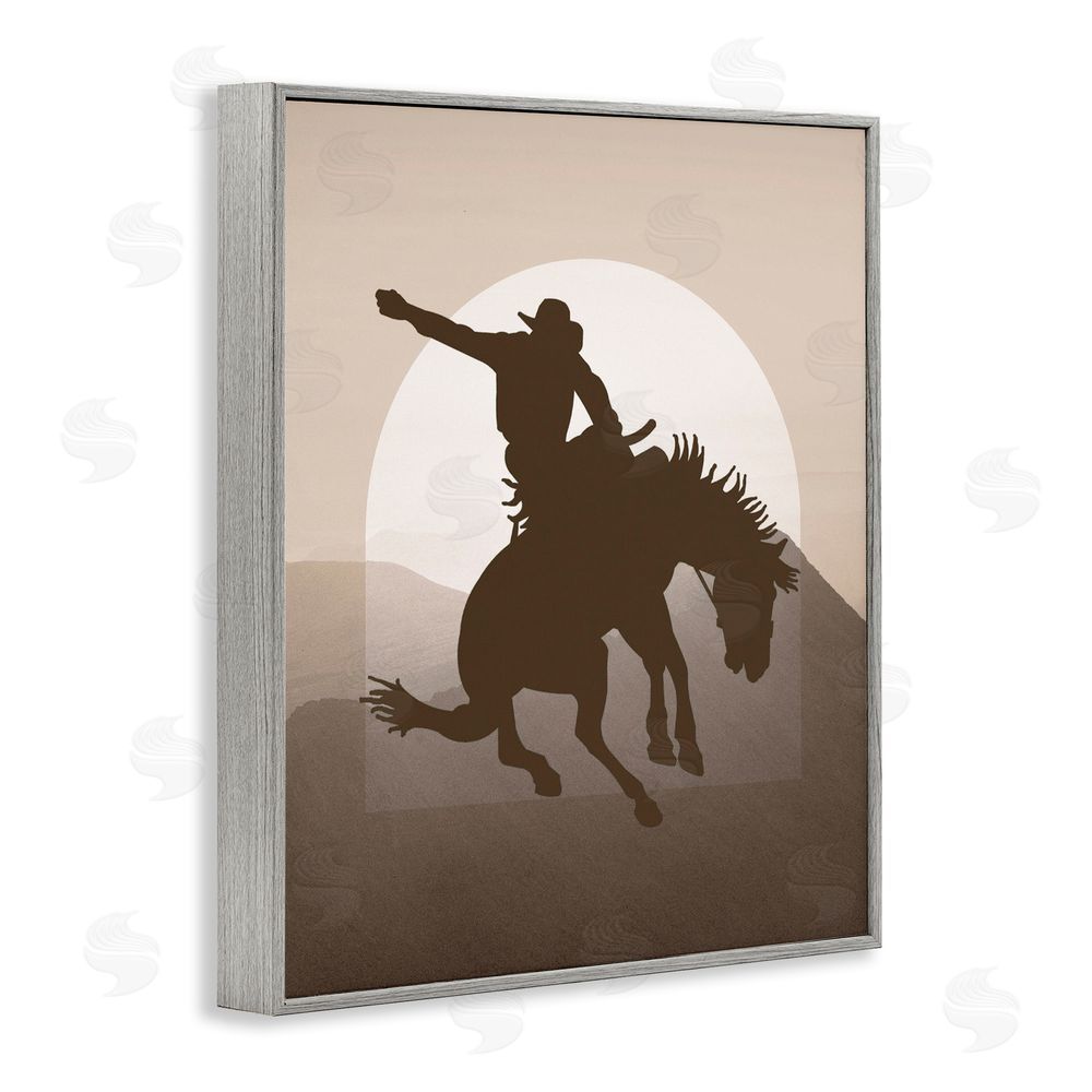 Karen Smith Modern Cowboy Silhouette Gray Framed Giclee Wall Art Print