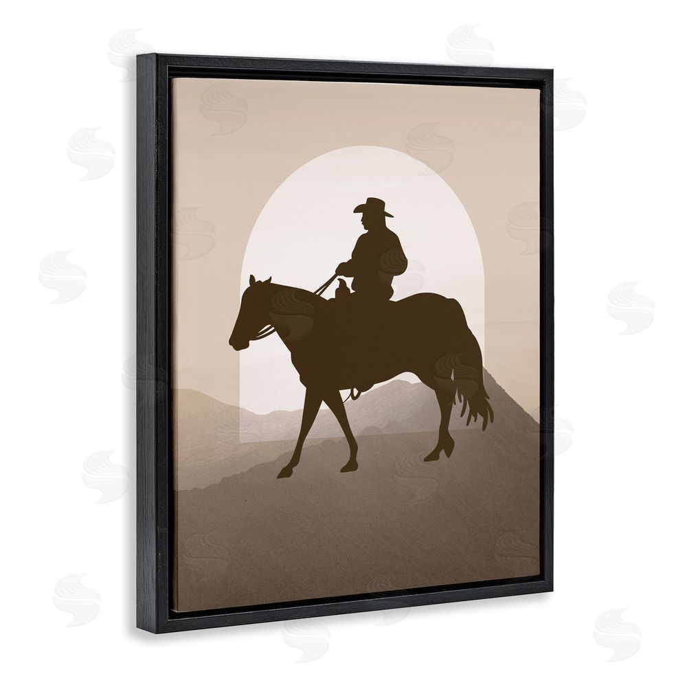 Karen Smith Cowboy & Mountains Black Floating Frame Canvas Wall Art Print