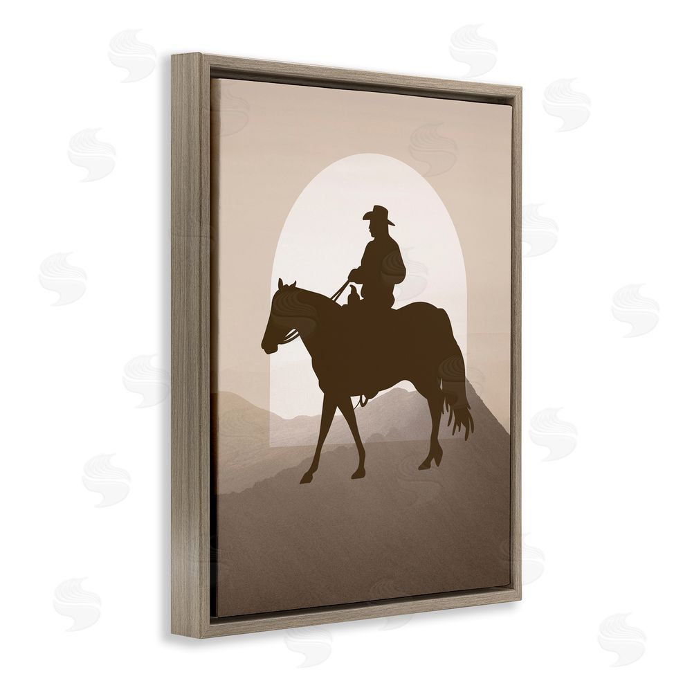 Karen Smith Cowboy & Mountains Brown Floating Frame Canvas Wall Art Print