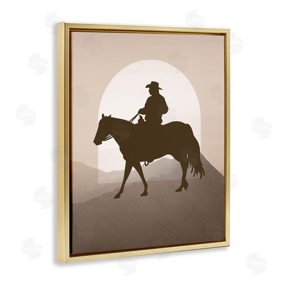 Karen Smith Cowboy & Mountains Gold Floating Frame Canvas Wall Art Print