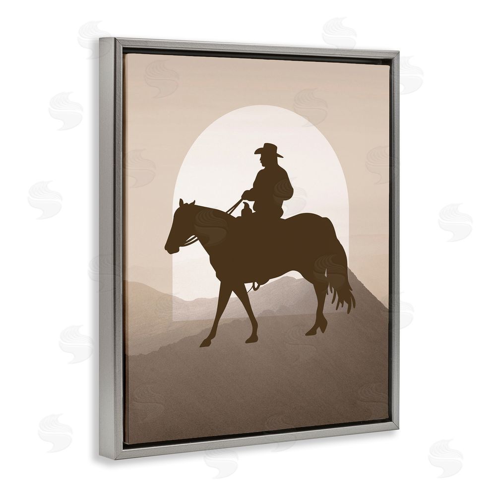 Karen Smith Cowboy & Mountains Gray Floating Frame Canvas Wall Art Print