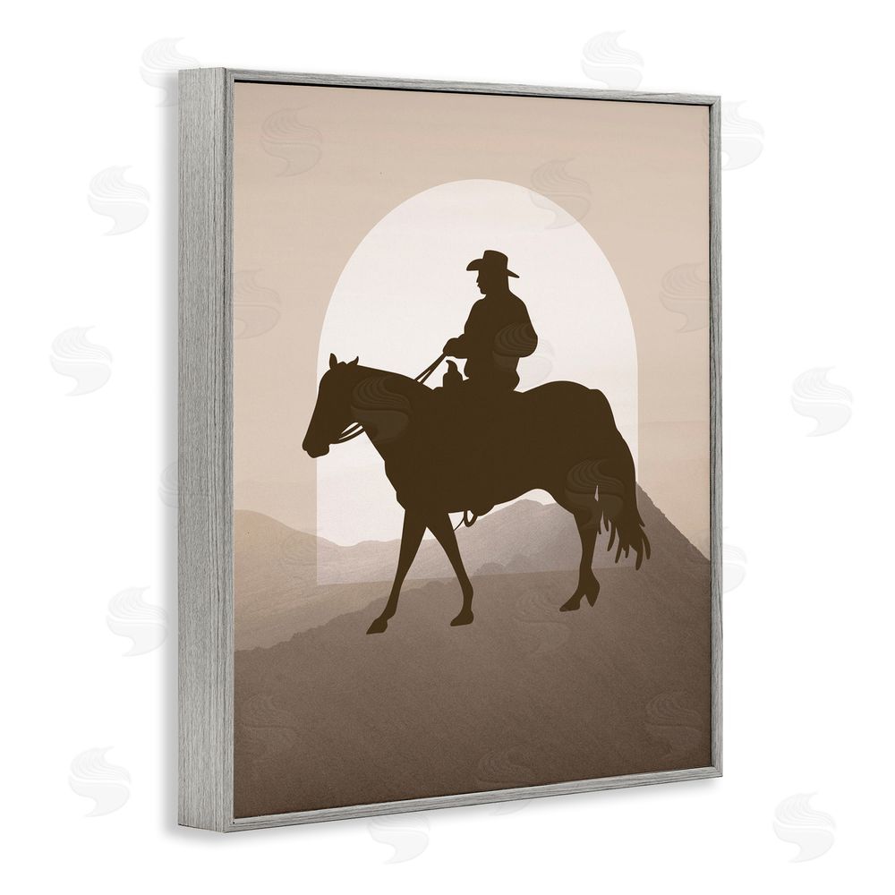 Karen Smith Cowboy & Mountains Gray Framed Giclee Wall Art Print