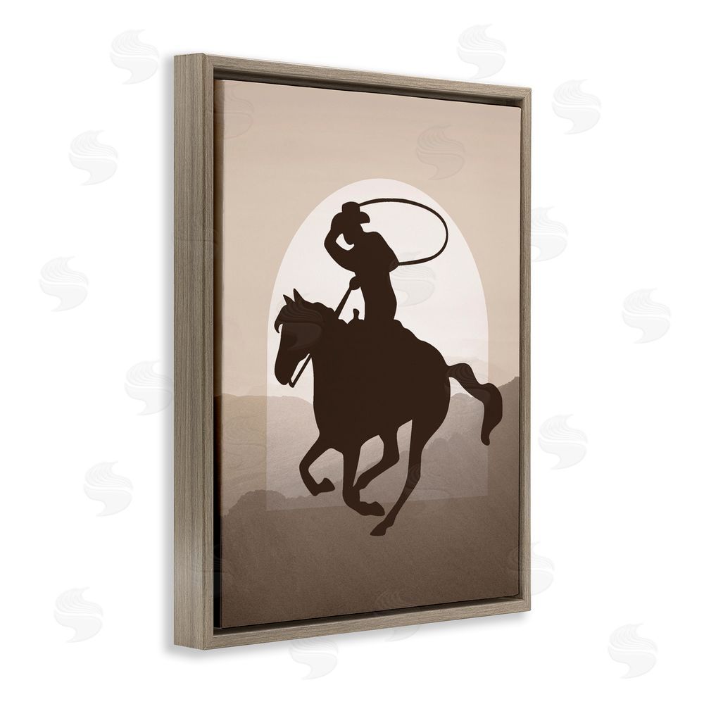Karen Smith Cowboy with Lasso Brown Floating Frame Canvas Wall Art Print