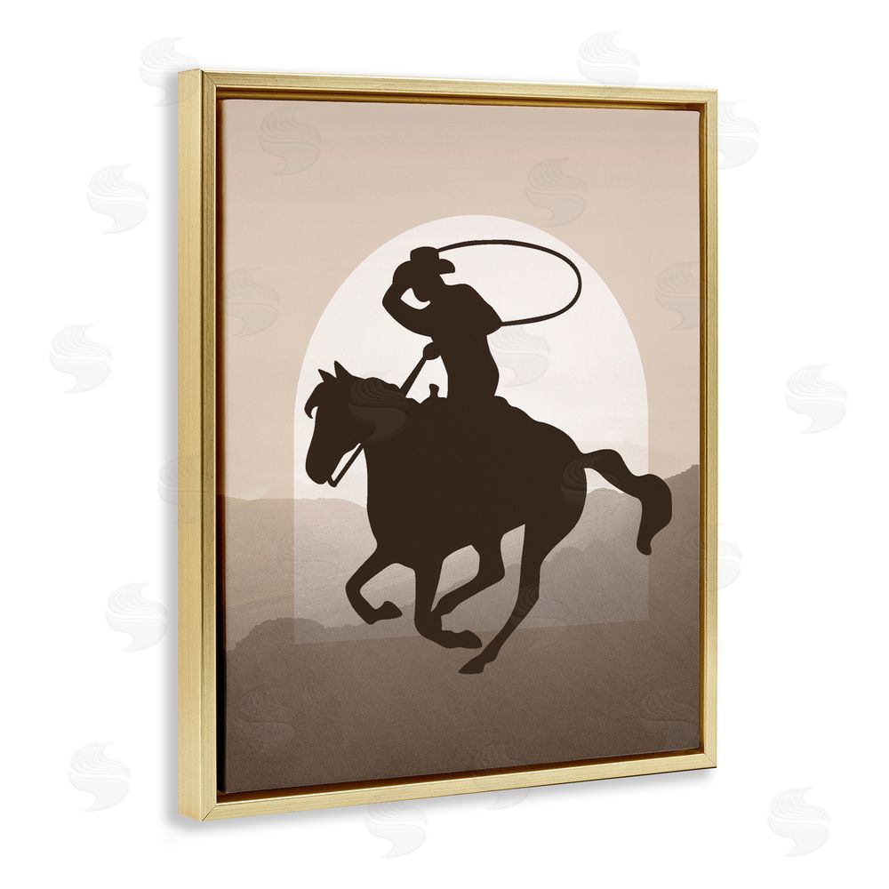 Karen Smith Cowboy with Lasso Gold Floating Frame Canvas Wall Art Print