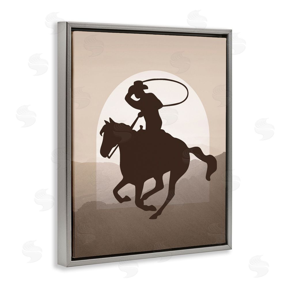 Karen Smith Cowboy with Lasso Gray Floating Frame Canvas Wall Art Print
