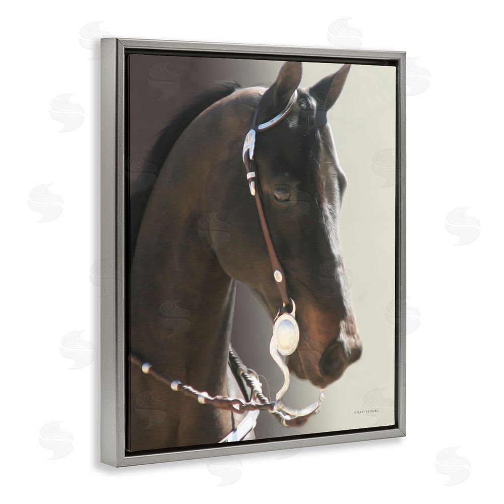 Kari Brooks Horse with Bridle Gray Floating Frame Canvas Wall Art Print
