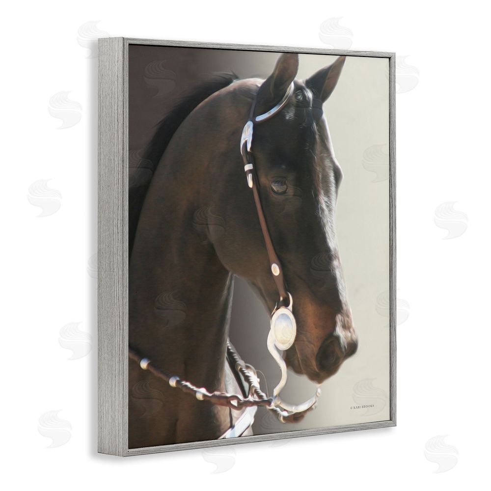 Kari Brooks Horse with Bridle Gray Framed Giclee Wall Art Print