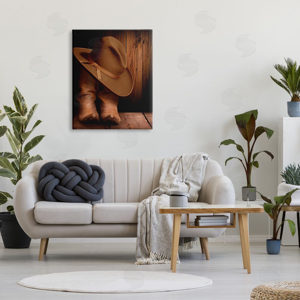 Marcus Prime Cowboy Boots & Hat Canvas Wall Art Print in Room