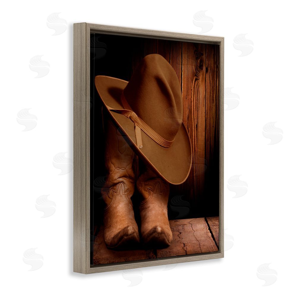 Marcus Prime Cowboy Boots & Hat Brown Floating Frame Canvas Wall Art Print