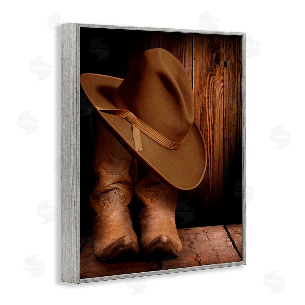 Marcus Prime Cowboy Boots & Hat Gray Framed Giclee Wall Art Print
