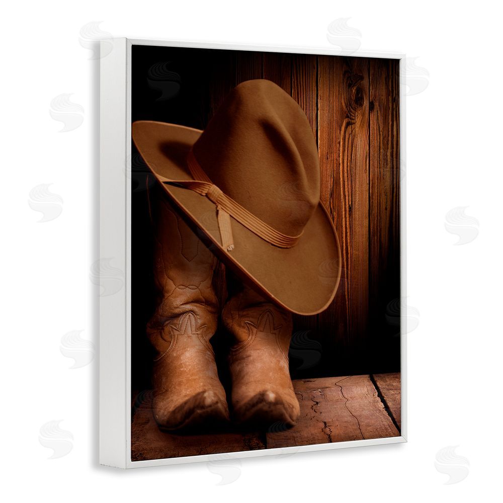 Marcus Prime Cowboy Boots & Hat White Framed Giclee Wall Art Print