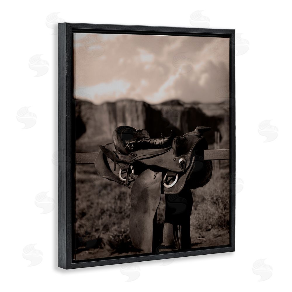 Marcus Prime Horse Saddle in Desert Black Floating Frame Canvas Wall Art Print