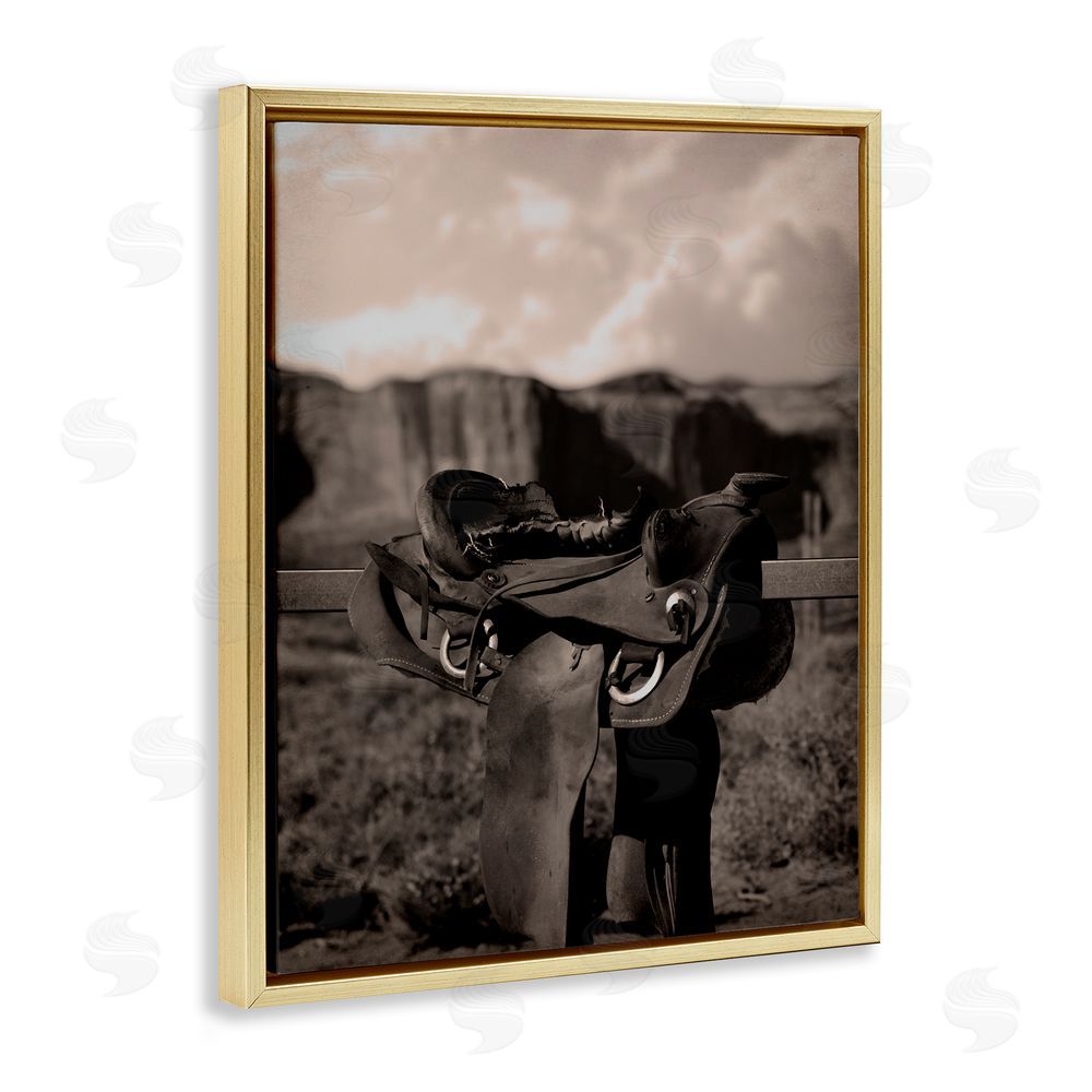 Marcus Prime Horse Saddle in Desert Gold Floating Frame Canvas Wall Art Print