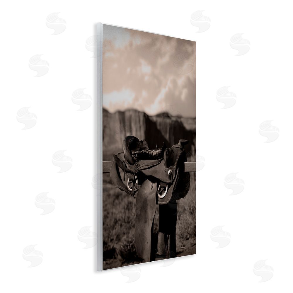 Marcus Prime Horse Saddle in Desert Wooden Wall Plaque Art Print