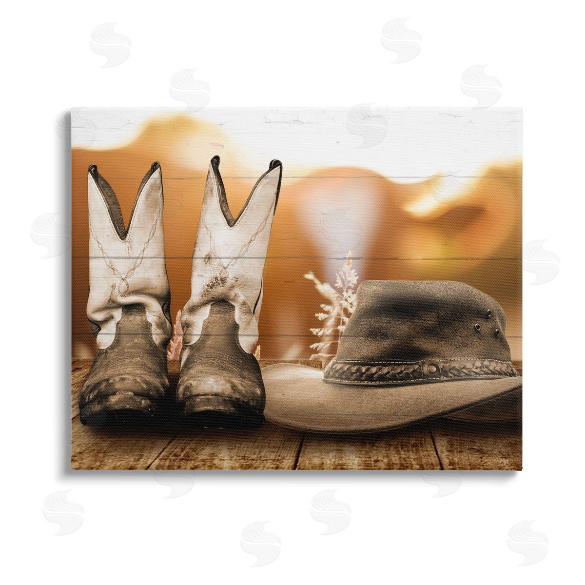 Marcus Prime Rustic Cowboy Boots Canvas Wall Art Print