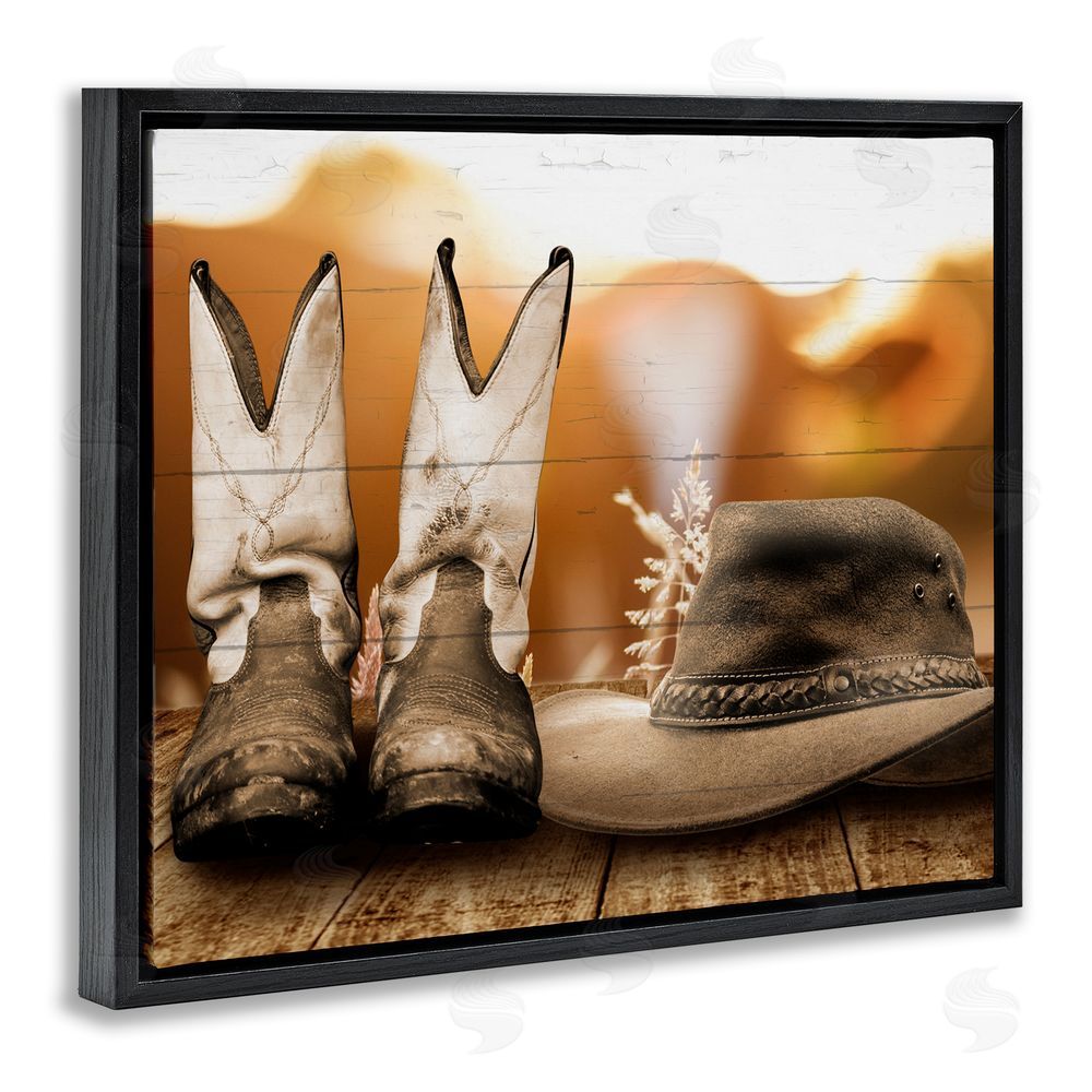 Marcus Prime Rustic Cowboy Boots Black Floating Frame Canvas Wall Art Print