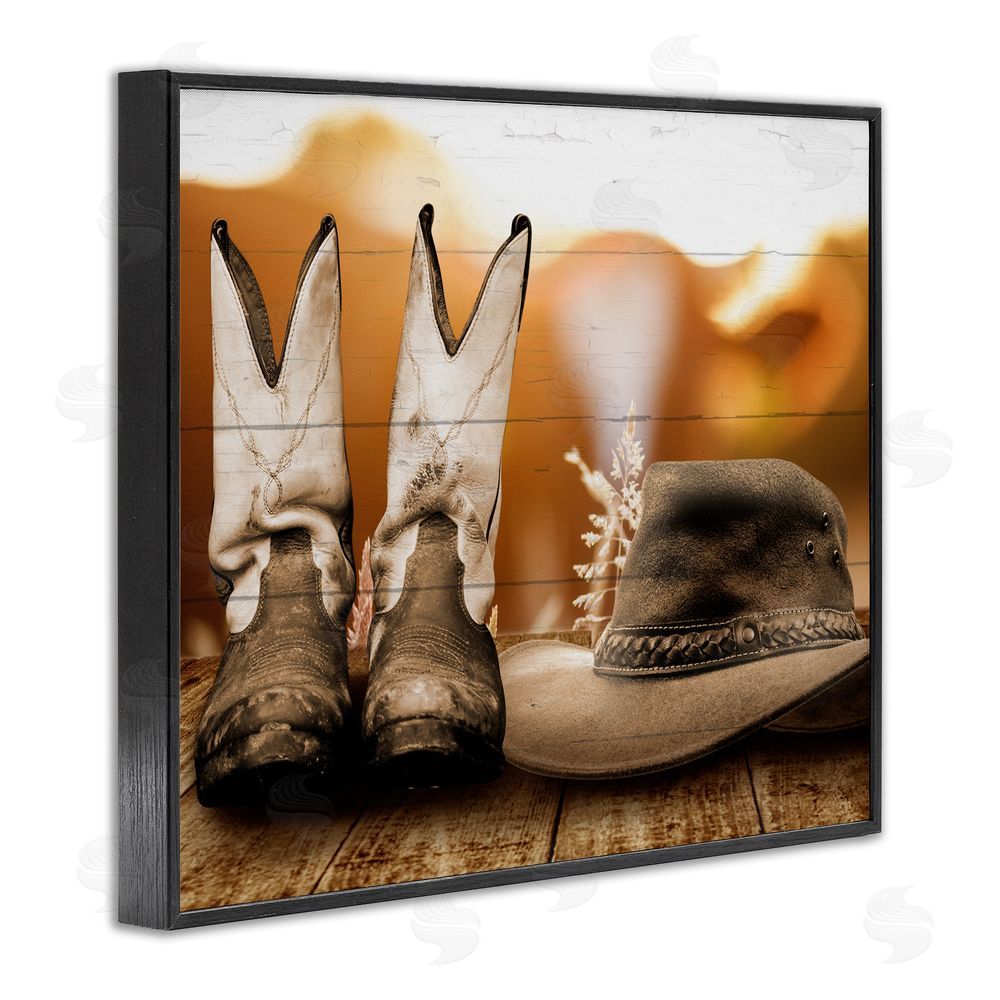 Marcus Prime Rustic Cowboy Boots Black Framed Giclee Wall Art Print