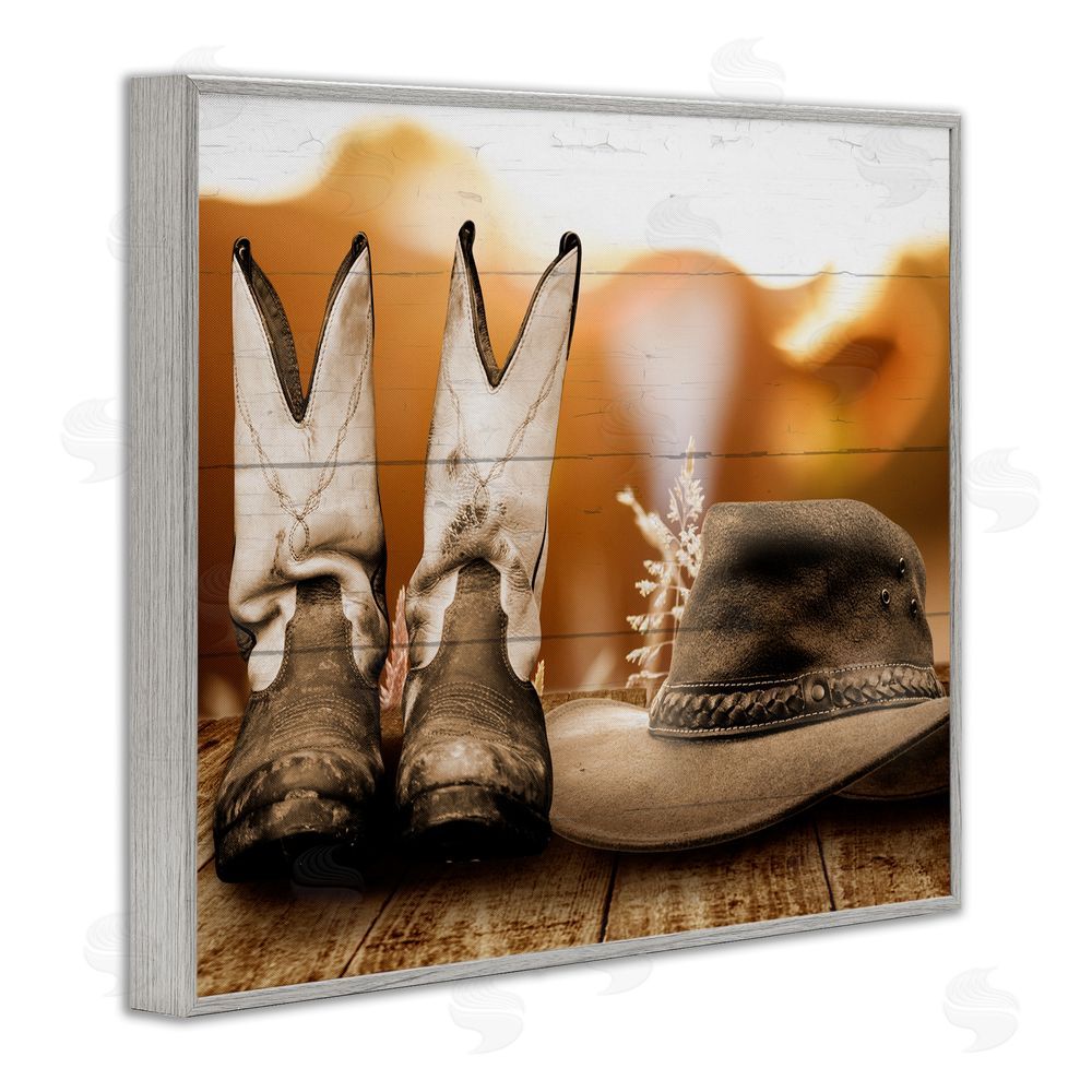 Marcus Prime Rustic Cowboy Boots Gray Framed Giclee Wall Art Print