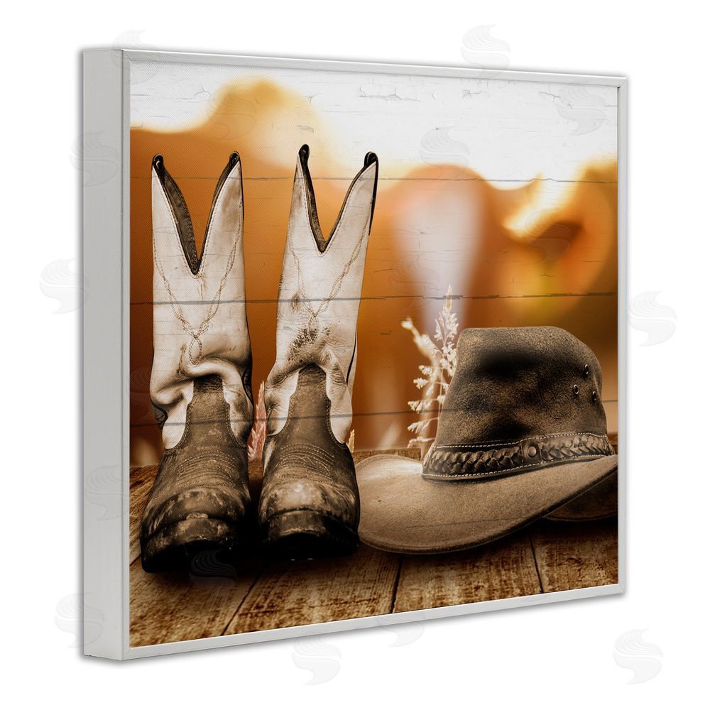 Marcus Prime Rustic Cowboy Boots White Framed Giclee Wall Art Print