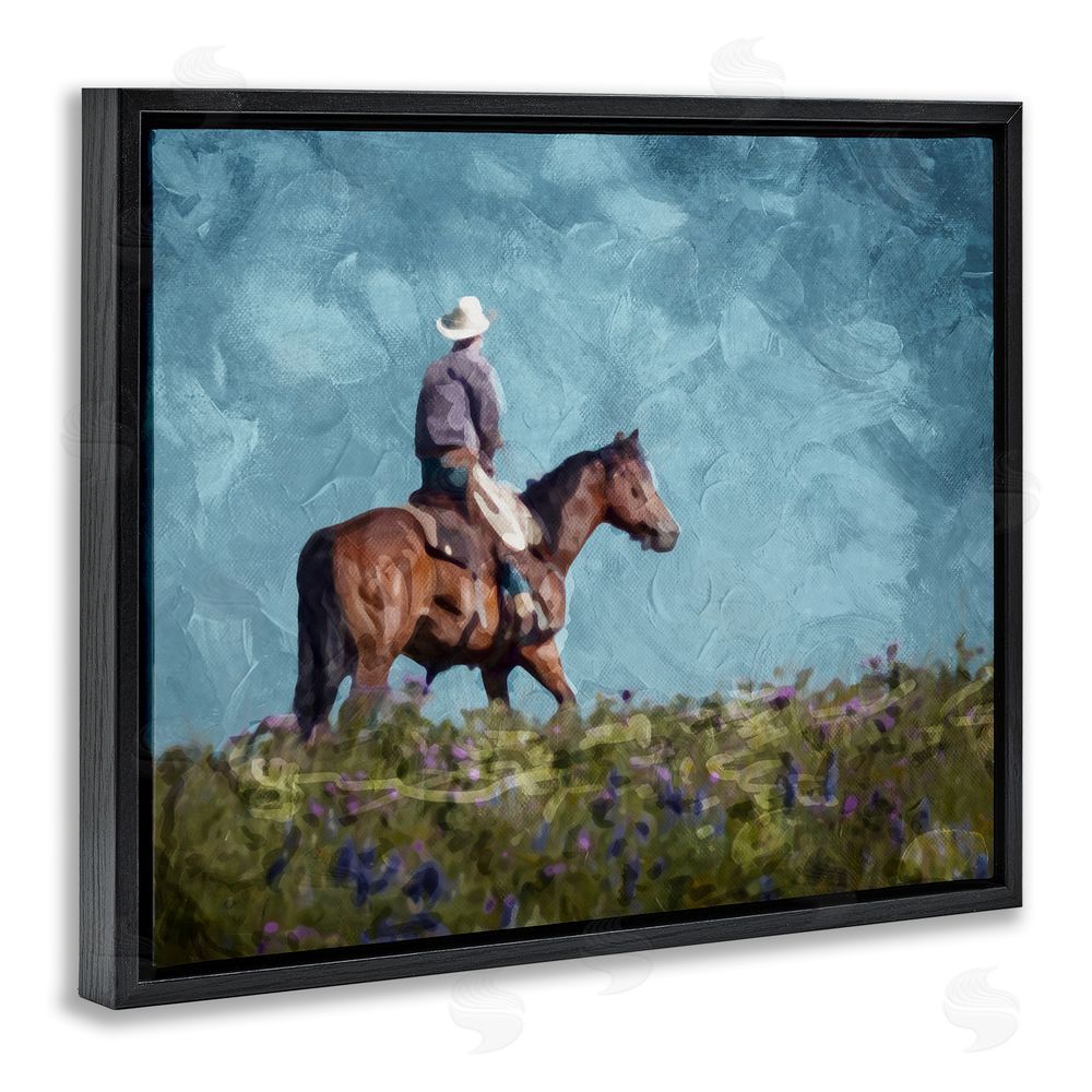 Milli Villa Cowboy in Meadow Black Floating Frame Canvas Wall Art Print