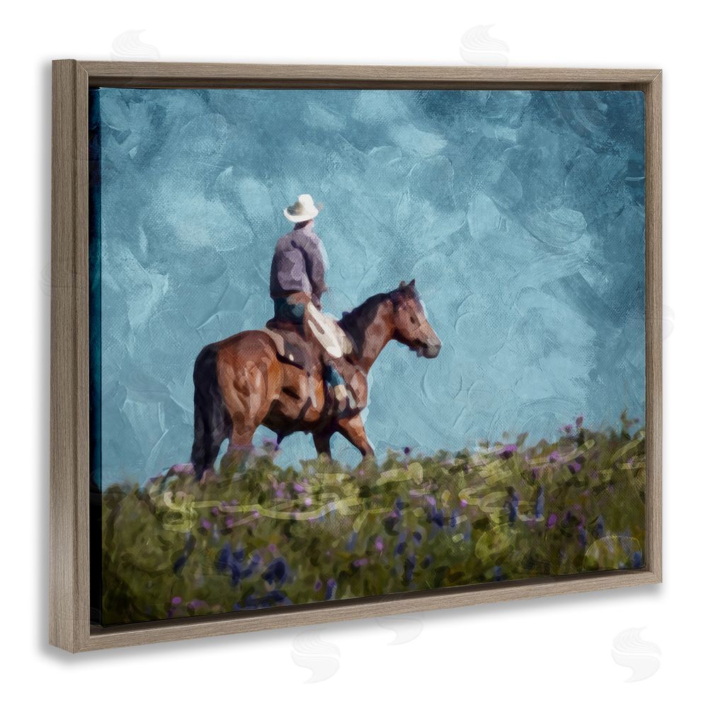 Milli Villa Cowboy in Meadow Brown Floating Frame Canvas Wall Art Print