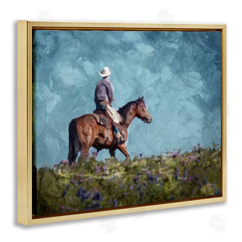 Milli Villa Cowboy in Meadow Gold Floating Frame Canvas Wall Art Print