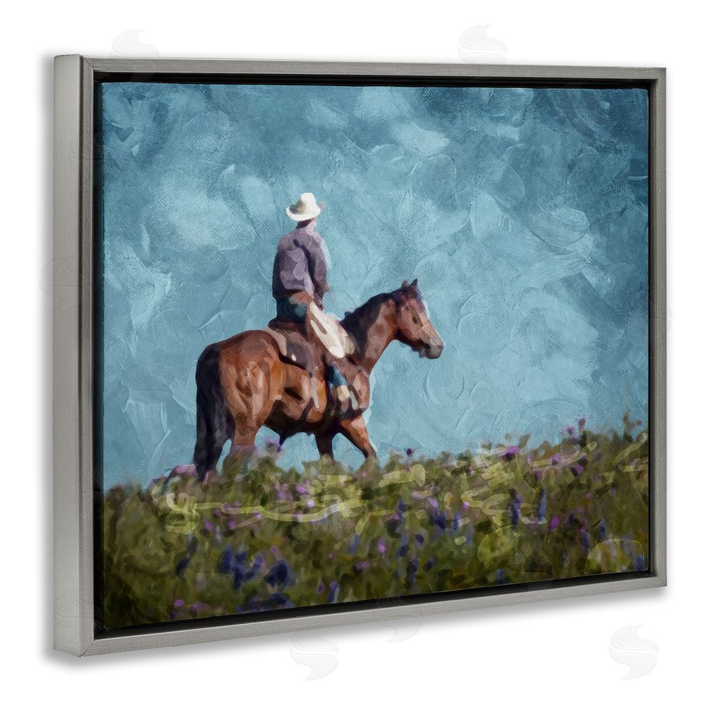 Milli Villa Cowboy in Meadow Gray Floating Frame Canvas Wall Art Print