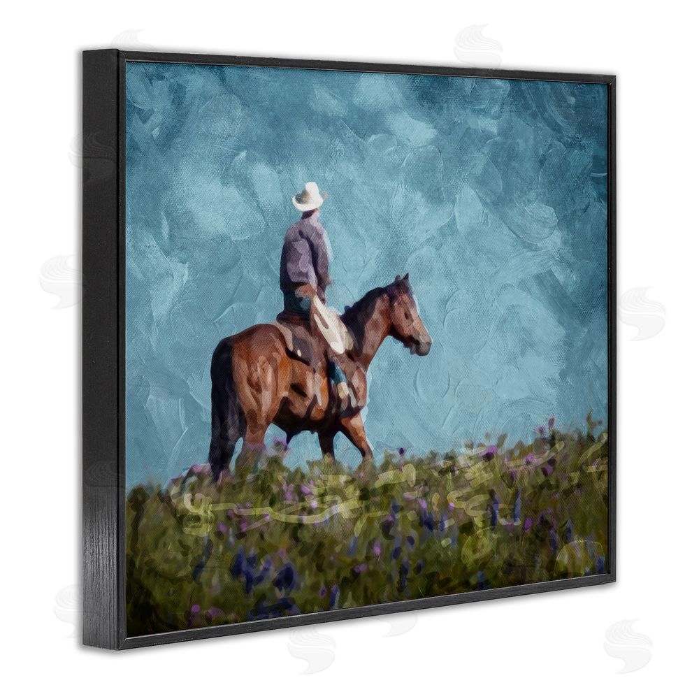Milli Villa Cowboy in Meadow Black Framed Giclee Wall Art Print