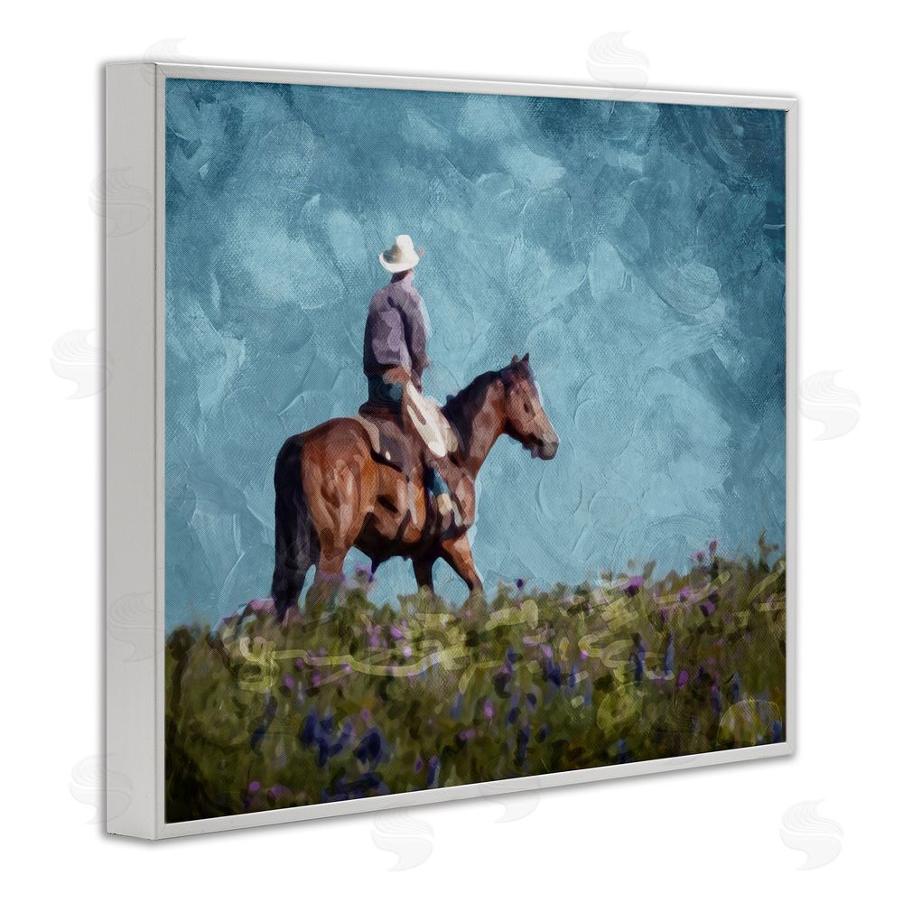Milli Villa Cowboy in Meadow White Framed Giclee Wall Art Print