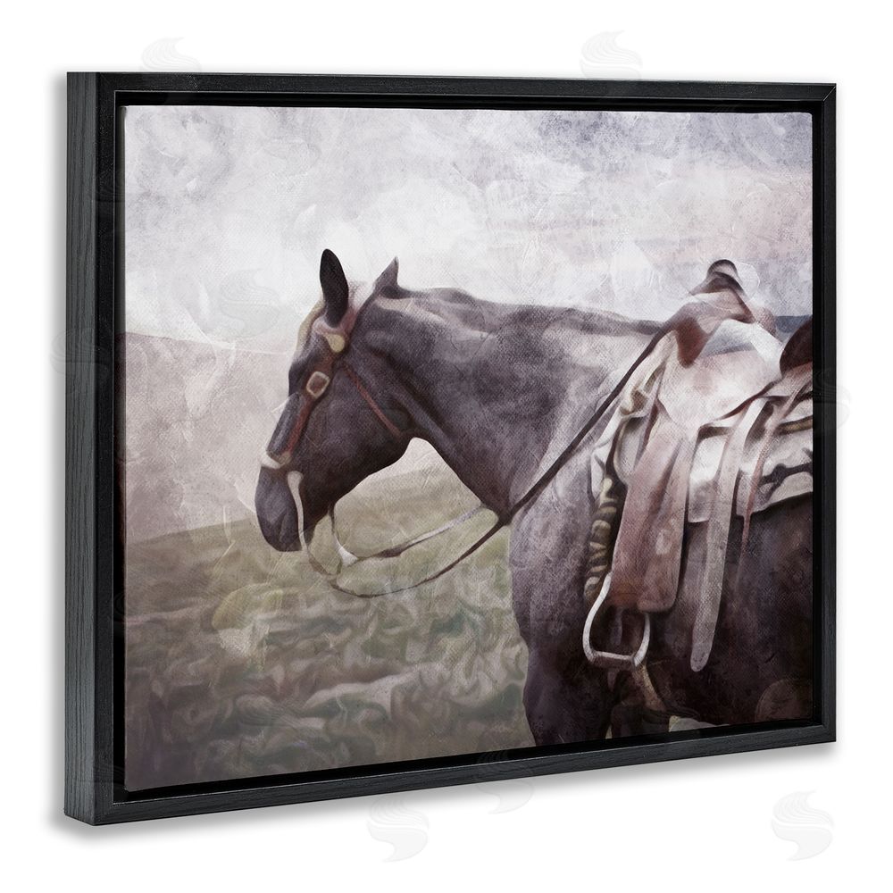 Milli Villa Horse with Saddle Black Floating Frame Canvas Wall Art Print