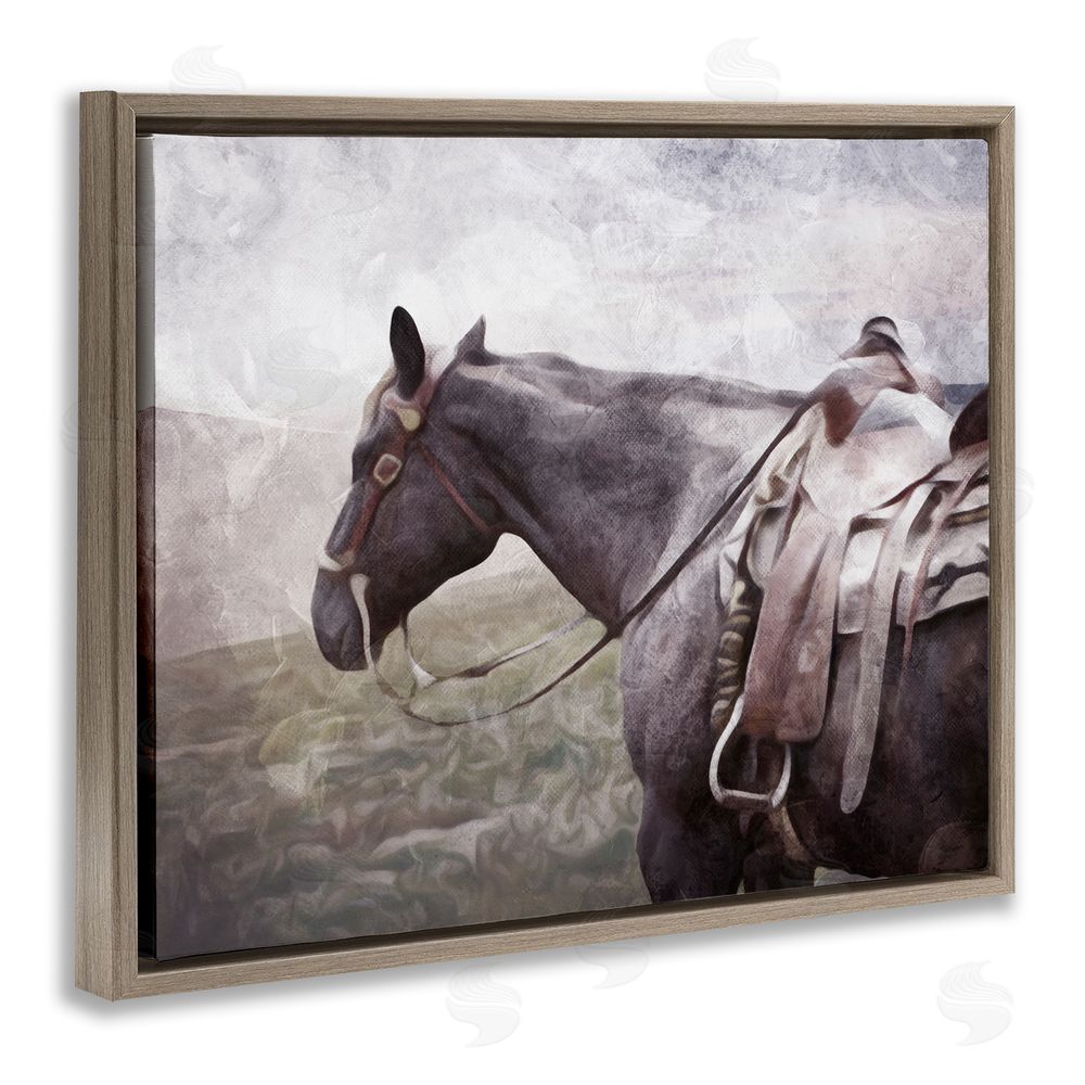 Milli Villa Horse with Saddle Brown Floating Frame Canvas Wall Art Print