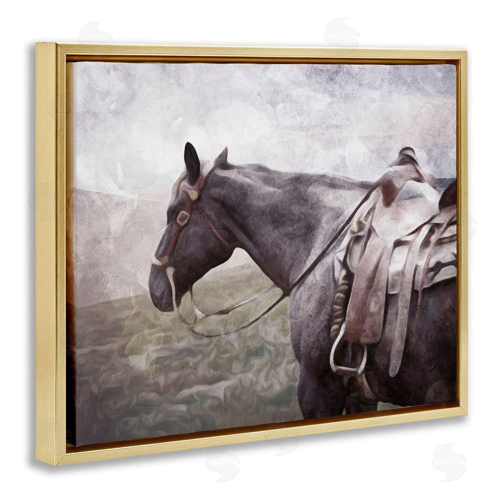 Milli Villa Horse with Saddle Gold Floating Frame Canvas Wall Art Print